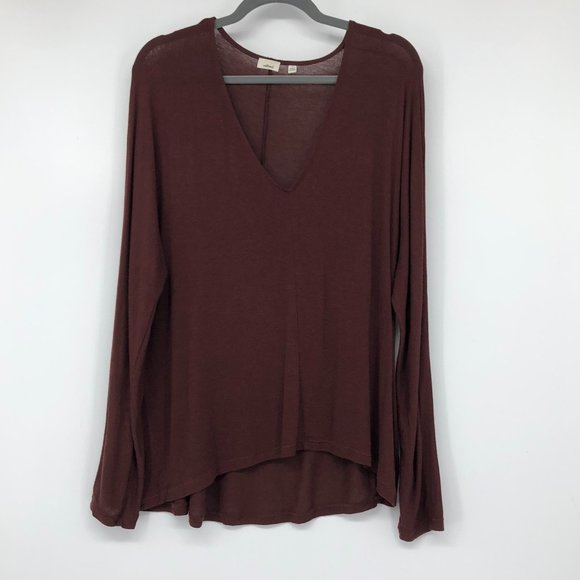 Wilfred rust burgundy lightweight rayon wool blend Deep V long sleeve tee Large - Picture 11 of 13
